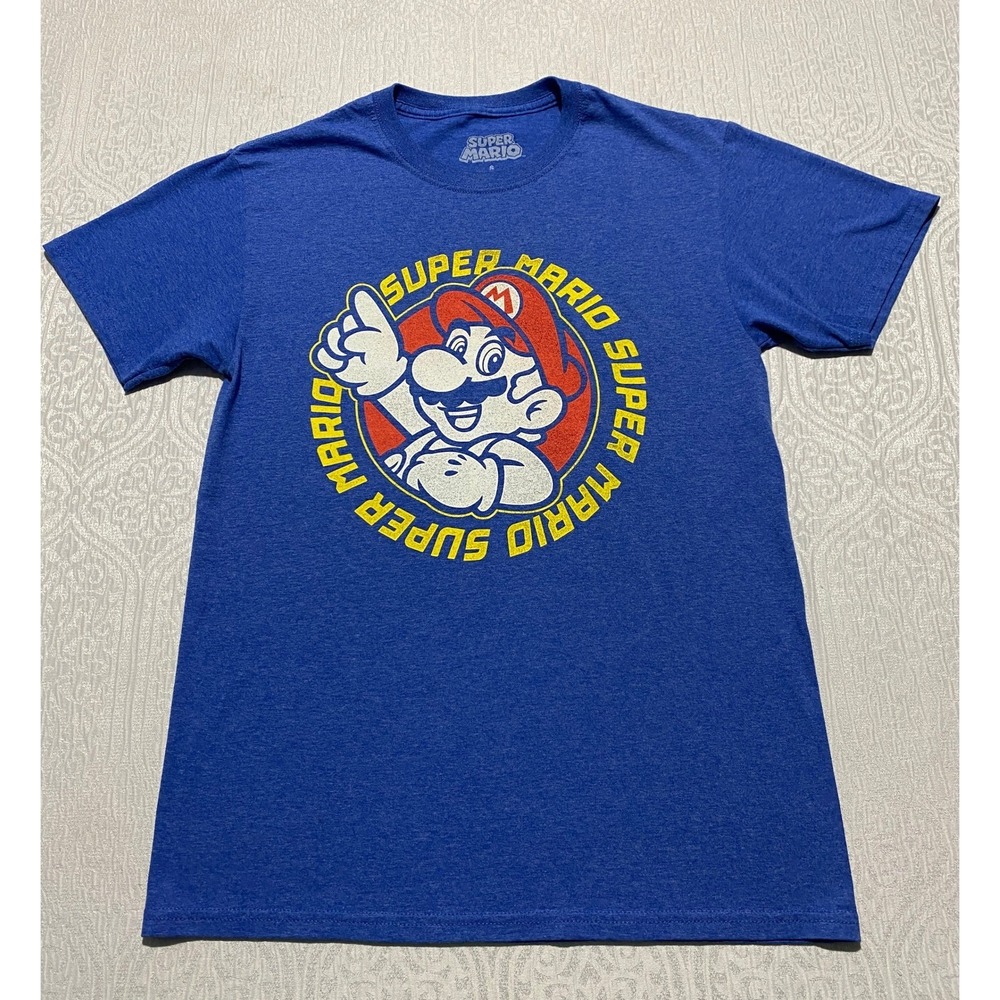 Nintendo Super Mario Graphic T-Shirt Mens Small Blue Heather Retro Game Tee